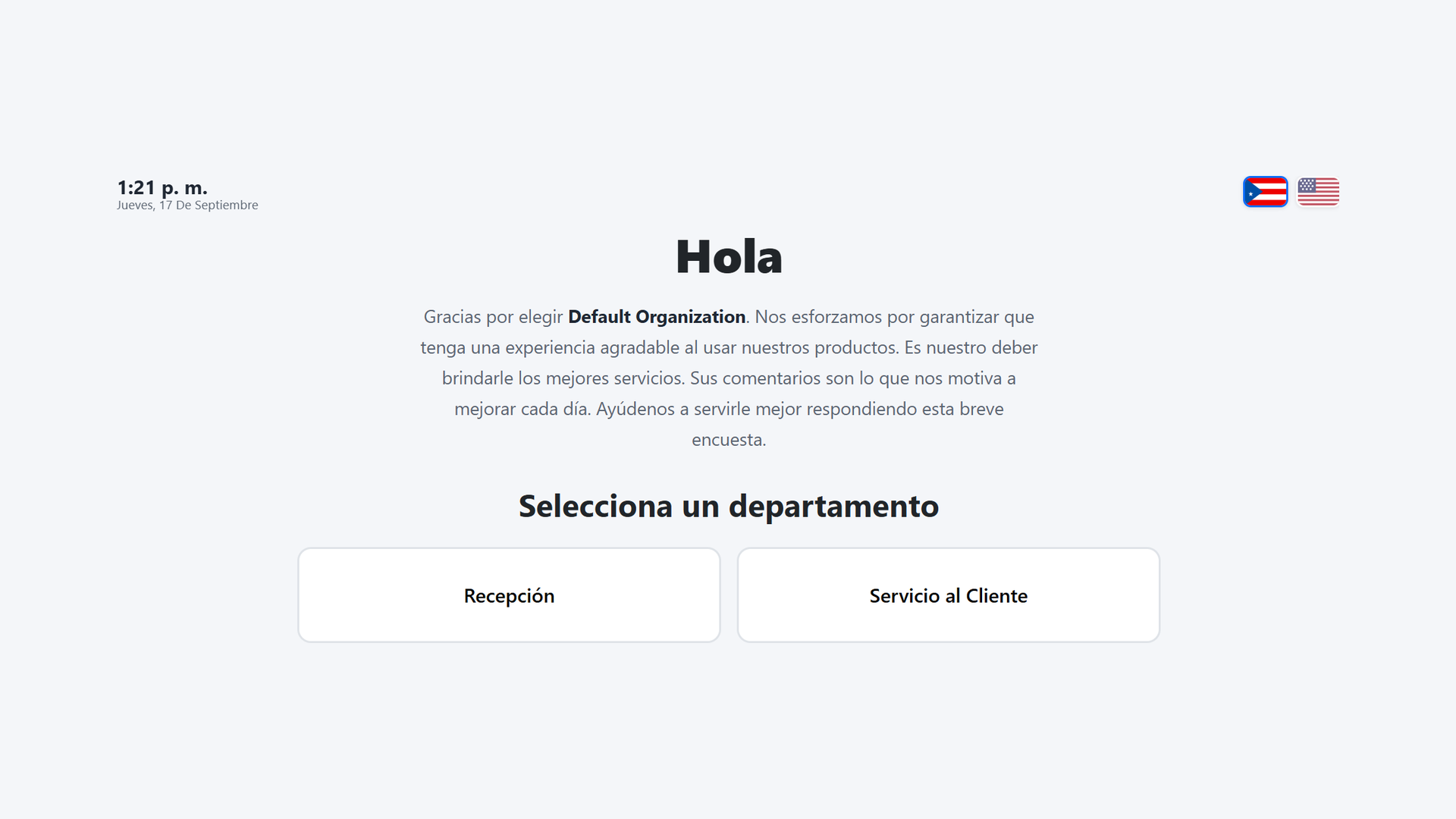 Bienvenida y selección de departamento